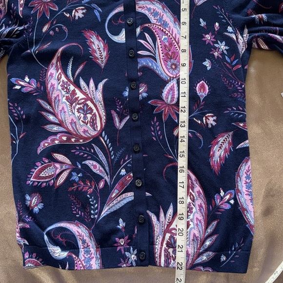 Talbots Charming Collection Blue & Pink Winding Paisley Cardigan Sweater Sz S - Picture 9 of 13